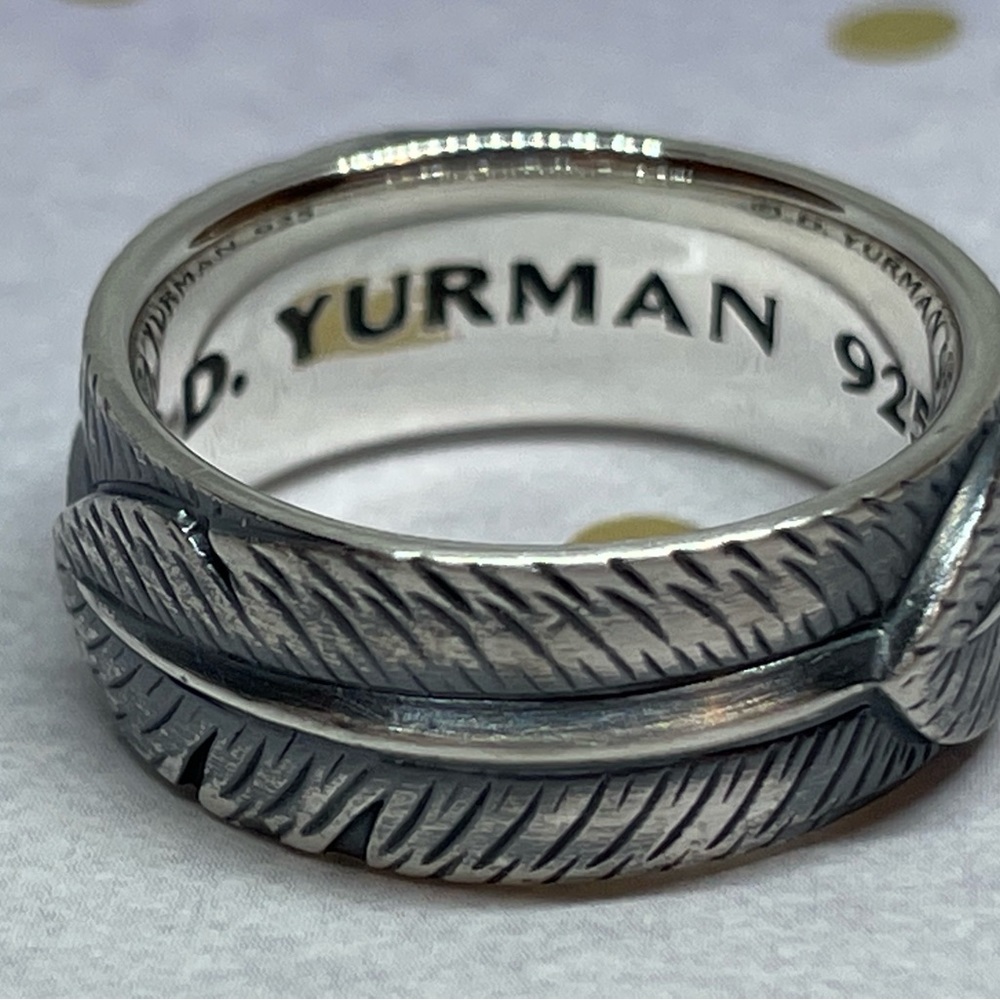 David Yurman Sterling Silver Frontier Feather 10mm Band Ring Size 9 - Picture 5 of 8